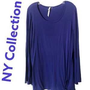 NY Collection Scoop Neck Long Sleeve Pullover Top Royal Blue NWT L